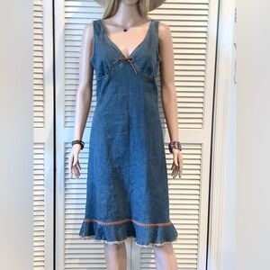Vintage 80s Denim Sleeveless Midi Dress with leather accents 9